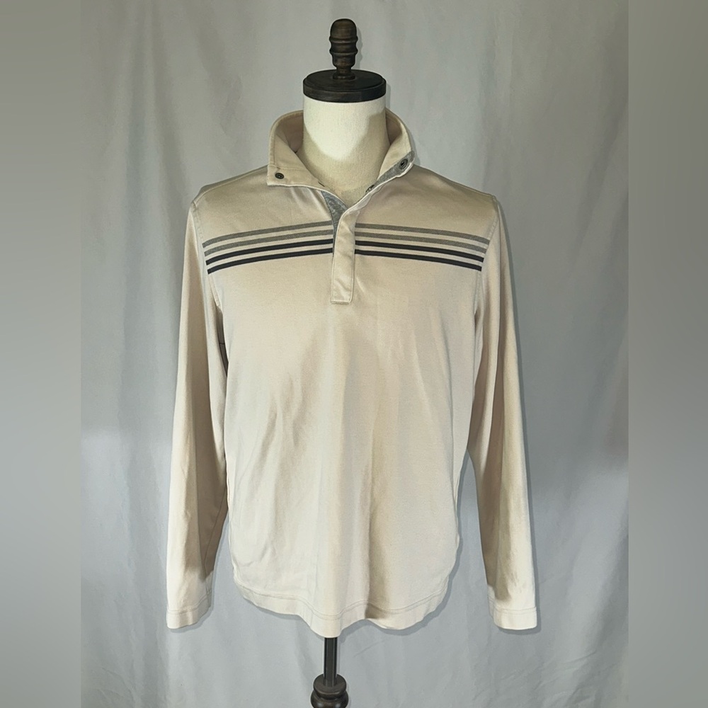 Banana Republic Sweater Mens L Beige Preppy Casual Stripes Long Sleeve 1/4 Zip